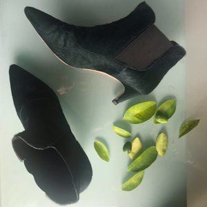 kitten-heel ankle boots in forest green calf hair